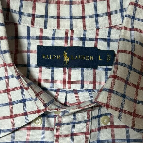 Ralph Lauren Colored Pony White Red Blue Plaid Button Down Shirt Classic Size L - Picture 4 of 9